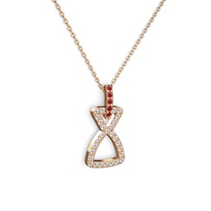 Simla Kolye - Kök yakut ve swarovski 8 ayar rose altın kolye (40 cm rose altın rolo zincir) #qg1uho