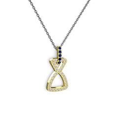 Simla Kolye - Lab safir ve pırlanta 8 ayar altın kolye (0.374 karat, 40 cm gümüş rolo zincir) #qipkrh