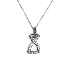 Kök yakut ve swarovski 925 ayar siyah rodyum kaplama gümüş kolye (40 cm beyaz altın rolo zincir)