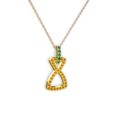 Simla Kolye - Yeşil kuvars ve sitrin 18 ayar altın kolye (40 cm rose altın rolo zincir) #qk4w81