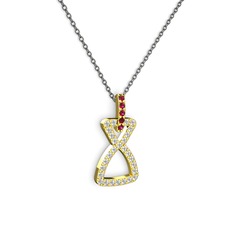 Simla Kolye - Rodolit garnet ve beyaz zirkon 18 ayar altın kolye (40 cm gümüş rolo zincir) #r0zne