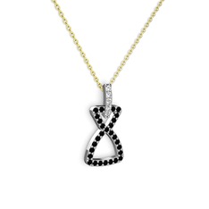 Beyaz zirkon ve siyah zirkon 14 ayar beyaz altın kolye (40 cm altın rolo zincir)