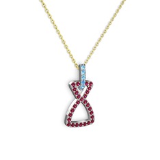 Akuamarin ve rodolit garnet 14 ayar beyaz altın kolye (40 cm gümüş rolo zincir)