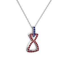 Simla Kolye - Lab safir ve garnet 8 ayar beyaz altın kolye (40 cm beyaz altın rolo zincir) #rcqptw