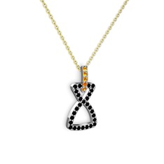 Simla Kolye - Sitrin ve siyah zirkon 14 ayar beyaz altın kolye (40 cm gümüş rolo zincir) #rd0m8p