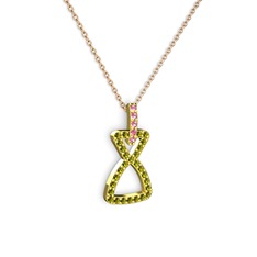 Pembe kuvars ve peridot 925 ayar altın kaplama gümüş kolye (40 cm rose altın rolo zincir)