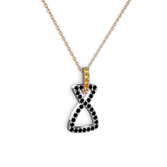 Simla Kolye - Sitrin ve siyah zirkon 18 ayar beyaz altın kolye (40 cm gümüş rolo zincir) #rkemy