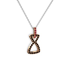 Rodolit garnet ve siyah zirkon 8 ayar rose altın kolye (40 cm gümüş rolo zincir)