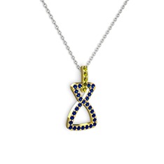 Simla Kolye - Peridot ve lab safir 14 ayar altın kolye (40 cm gümüş rolo zincir) #s2q1ns