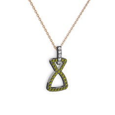 Simla Kolye - Swarovski ve peridot 925 ayar siyah rodyum kaplama gümüş kolye (40 cm rose altın rolo zincir) #s5lhxj