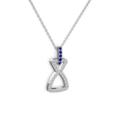 Lab safir ve swarovski 925 ayar gümüş kolye (40 cm beyaz altın rolo zincir)