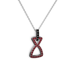 Siyah zirkon ve garnet 925 ayar siyah rodyum kaplama gümüş kolye (40 cm gümüş rolo zincir)