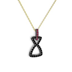 Simla Kolye - Rodolit garnet ve siyah zirkon 925 ayar siyah rodyum kaplama gümüş kolye (40 cm altın rolo zincir) #s7bcgg