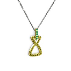 Kök zümrüt ve peridot 8 ayar altın kolye (40 cm gümüş rolo zincir)