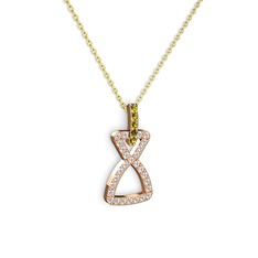 Simla Kolye - Peridot ve pırlanta 925 ayar rose altın kaplama gümüş kolye (0.374 karat, 40 cm gümüş rolo zincir) #sajc2z