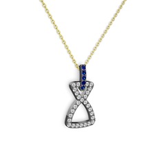 Simla Kolye - Lab safir ve swarovski 925 ayar siyah rodyum kaplama gümüş kolye (40 cm altın rolo zincir) #sbp04u