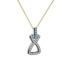 Simla Kolye - Akuamarin ve swarovski 925 ayar siyah rodyum kaplama gümüş kolye (40 cm altın rolo zincir) #slvmhe
