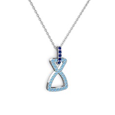 Simla Kolye - Lab safir ve akuamarin 8 ayar beyaz altın kolye (40 cm beyaz altın rolo zincir) #smgxe2