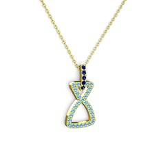 Simla Kolye - Lab safir ve akuamarin 925 ayar altın kaplama gümüş kolye (40 cm altın rolo zincir) #sn06se