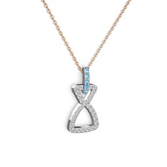 Simla Kolye - Akuamarin ve swarovski 8 ayar beyaz altın kolye (40 cm rose altın rolo zincir) #szl7o3