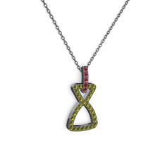 Simla Kolye - Kök yakut ve peridot 925 ayar siyah rodyum kaplama gümüş kolye (40 cm gümüş rolo zincir) #t449go