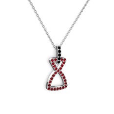 Simla Kolye - Siyah zirkon ve garnet 14 ayar beyaz altın kolye (40 cm beyaz altın rolo zincir) #t8uu15