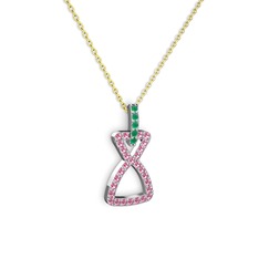 Simla Kolye - Kök zümrüt ve pembe kuvars 8 ayar beyaz altın kolye (40 cm altın rolo zincir) #tirwe5