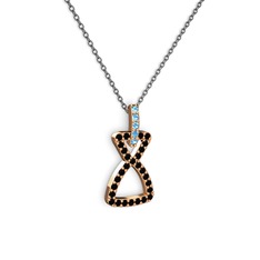 Simla Kolye - Akuamarin ve siyah zirkon 8 ayar rose altın kolye (40 cm gümüş rolo zincir) #tllakh