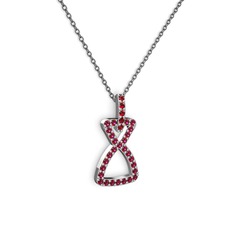 Garnet ve rodolit garnet 18 ayar beyaz altın kolye (40 cm gümüş rolo zincir)