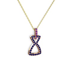 Ametist ve lab safir 925 ayar rose altın kaplama gümüş kolye (40 cm gümüş rolo zincir)