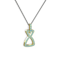 Akuamarin 8 ayar altın kolye (40 cm gümüş rolo zincir)