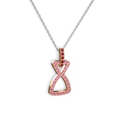 Simla Kolye - Kök yakut ve pembe kuvars 14 ayar rose altın kolye (40 cm beyaz altın rolo zincir) #u2e8my