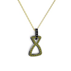 Siyah zirkon ve peridot 925 ayar siyah rodyum kaplama gümüş kolye (40 cm gümüş rolo zincir)