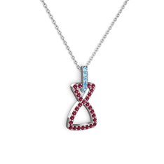Akuamarin ve rodolit garnet 925 ayar gümüş kolye (40 cm beyaz altın rolo zincir)