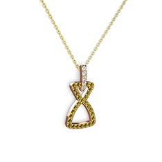 Simla Kolye - Pırlanta ve peridot 18 ayar rose altın kolye (0.55 karat, 40 cm altın rolo zincir) #und7w