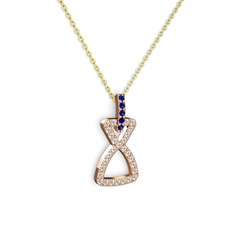 Lab safir ve swarovski 8 ayar rose altın kolye (40 cm altın rolo zincir)