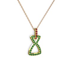 Rodolit garnet ve yeşil kuvars 18 ayar altın kolye (40 cm rose altın rolo zincir)