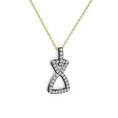 Simla Kolye - Beyaz zirkon 925 ayar siyah rodyum kaplama gümüş kolye (40 cm altın rolo zincir) #uvmpvp