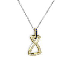 Simla Kolye - Lab safir ve beyaz zirkon 14 ayar altın kolye (40 cm beyaz altın rolo zincir) #vdx2si