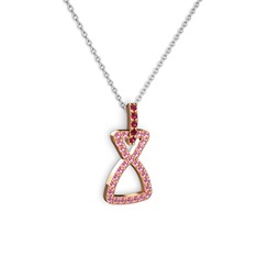 Rodolit garnet ve pembe kuvars 8 ayar rose altın kolye (40 cm gümüş rolo zincir)