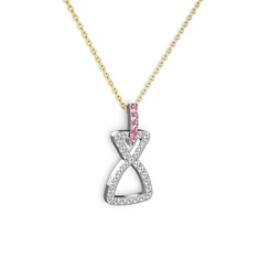 Simla Kolye - Pembe kuvars ve swarovski 8 ayar beyaz altın kolye (40 cm altın rolo zincir) #voxq8k