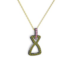 Simla Kolye - Pembe kuvars ve peridot 925 ayar siyah rodyum kaplama gümüş kolye (40 cm altın rolo zincir) #vtmh05
