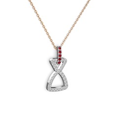 Garnet ve pırlanta 18 ayar beyaz altın kolye (0.374 karat, 40 cm rose altın rolo zincir)