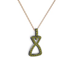 Peridot 925 ayar siyah rodyum kaplama gümüş kolye (40 cm rose altın rolo zincir)