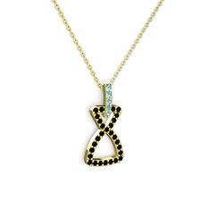 Simla Kolye - Akuamarin ve siyah zirkon 18 ayar altın kolye (40 cm altın rolo zincir) #w79dea