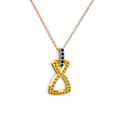 Simla Kolye - Lab safir ve sitrin 18 ayar altın kolye (40 cm rose altın rolo zincir) #wdh41g