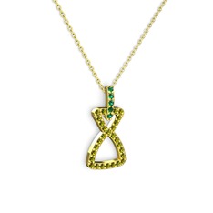 Yeşil kuvars ve peridot 18 ayar altın kolye (40 cm altın rolo zincir)