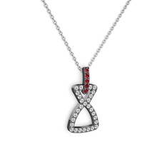 Simla Kolye - Garnet ve beyaz zirkon 925 ayar siyah rodyum kaplama gümüş kolye (40 cm beyaz altın rolo zincir) #wfi7c0