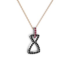 Simla Kolye - Rodolit garnet ve siyah zirkon 8 ayar beyaz altın kolye (40 cm rose altın rolo zincir) #wg1k8v