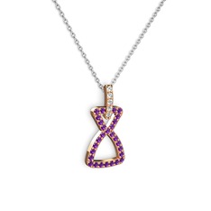 Simla Kolye - Beyaz zirkon ve ametist 8 ayar rose altın kolye (40 cm beyaz altın rolo zincir) #wkedn2